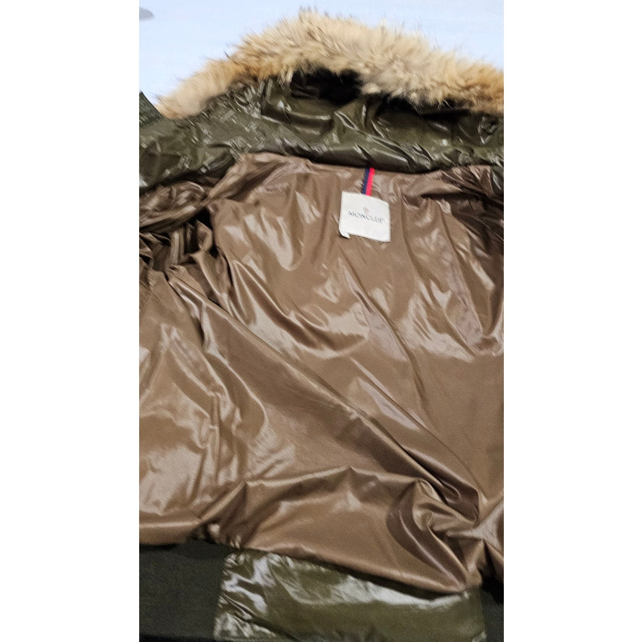 Moncler Down Hooded Jacket with Genuine Fur Olive Green