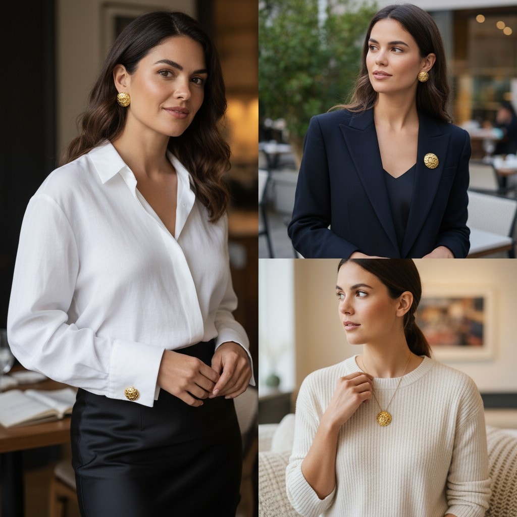 CHANEL Vintage Round Matrasse Coco Large Earrings Gold Quilted