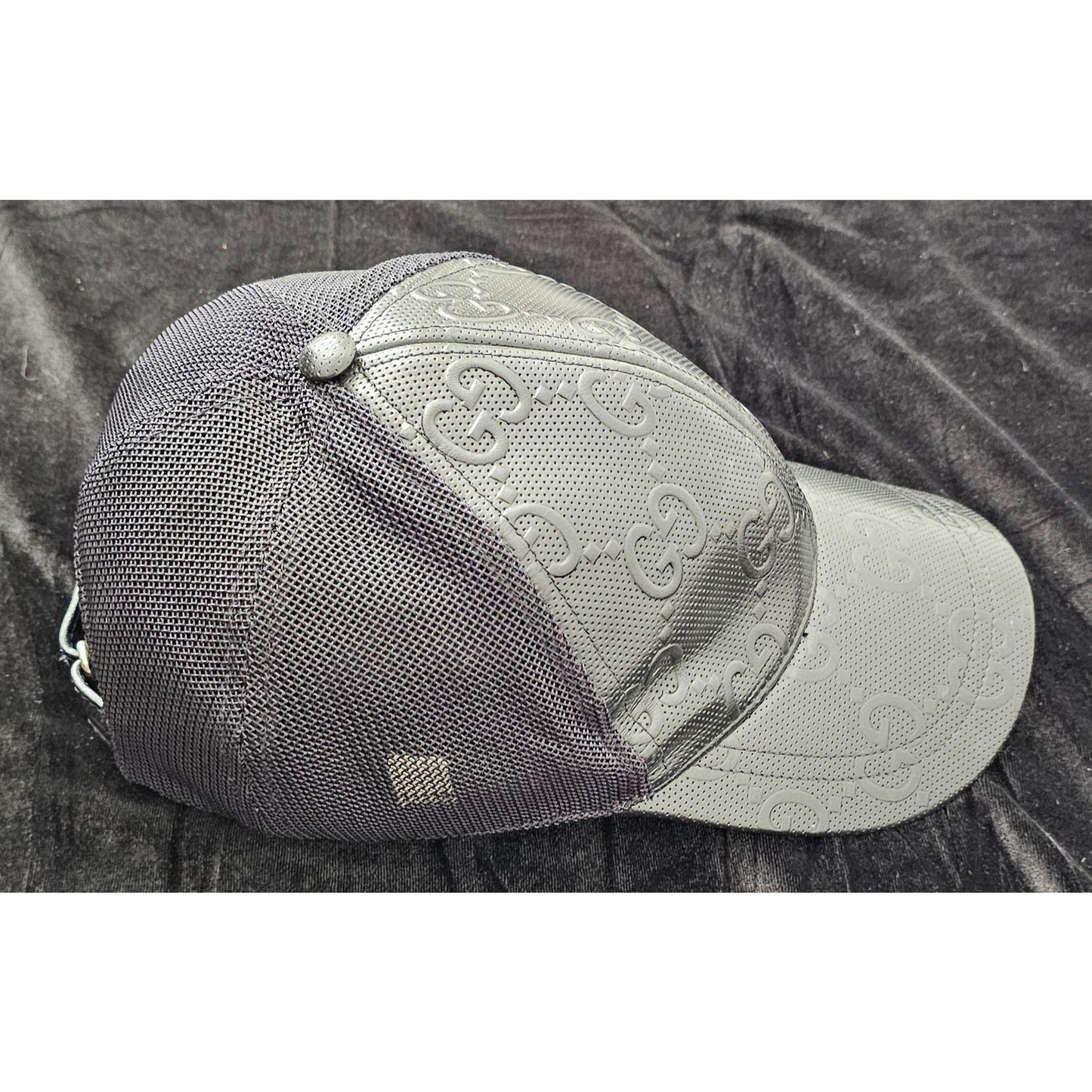 Gucci GG Embossed Perforated black Leather Baseball Cap