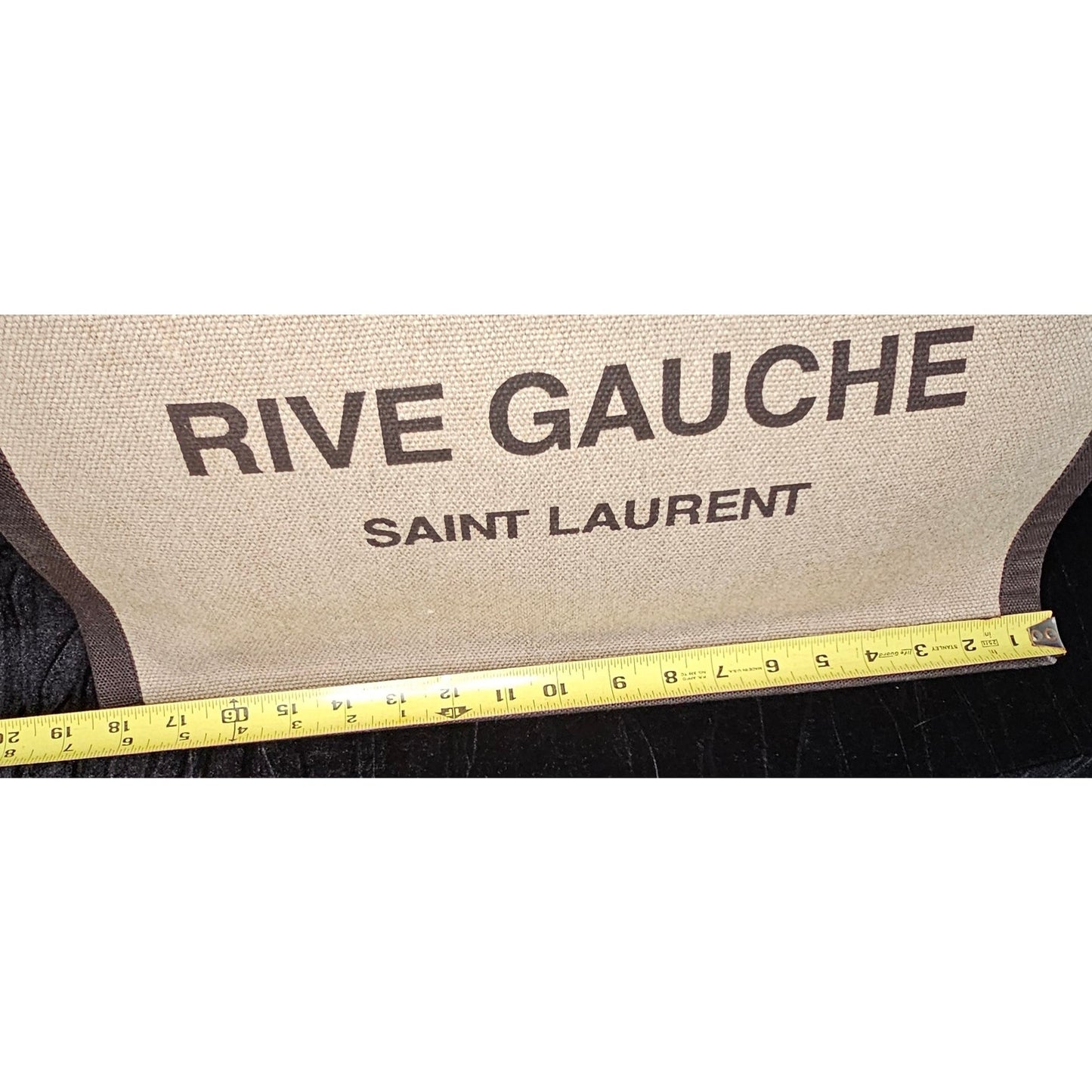 Saint Laurent Rive Gauche tote bag in natural linen and dark brown calfskin leather