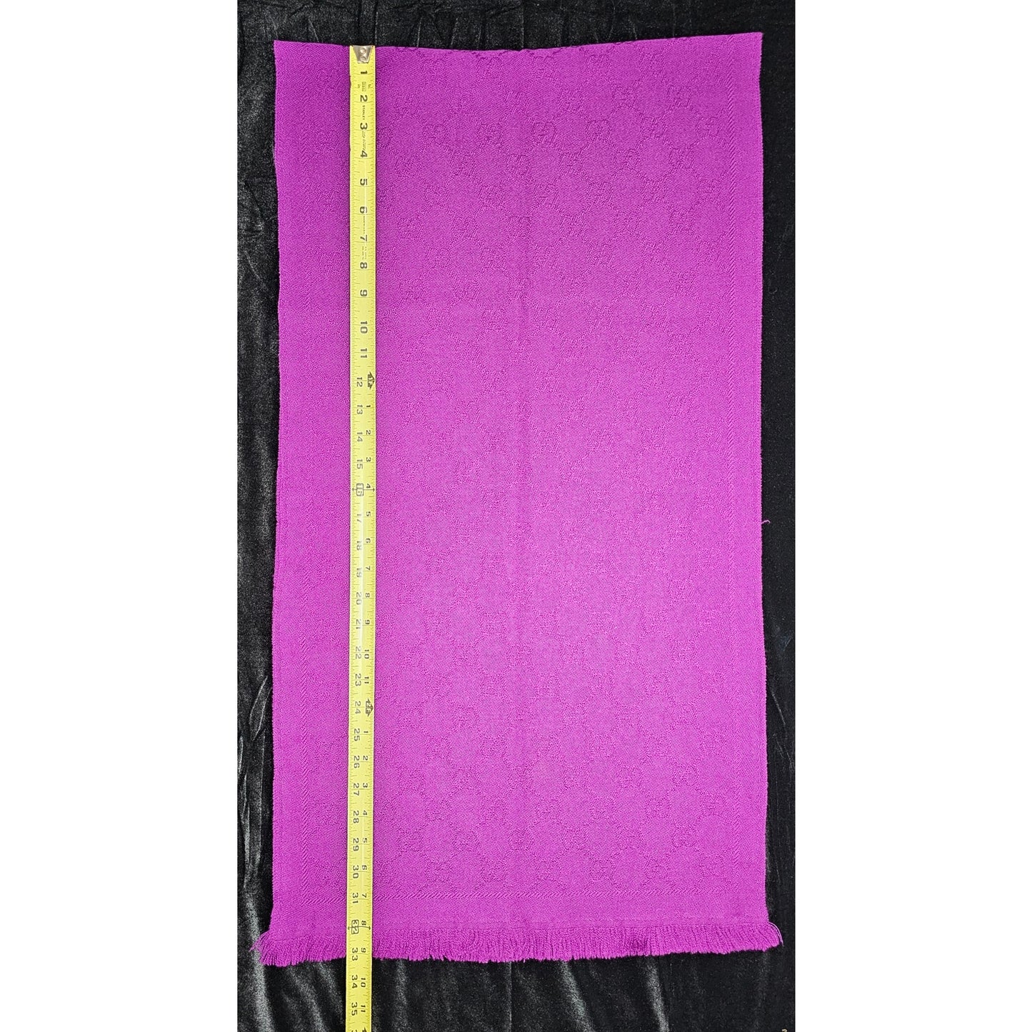 Gucci Muffler Stole Wool GG Pattern Fringe Purple