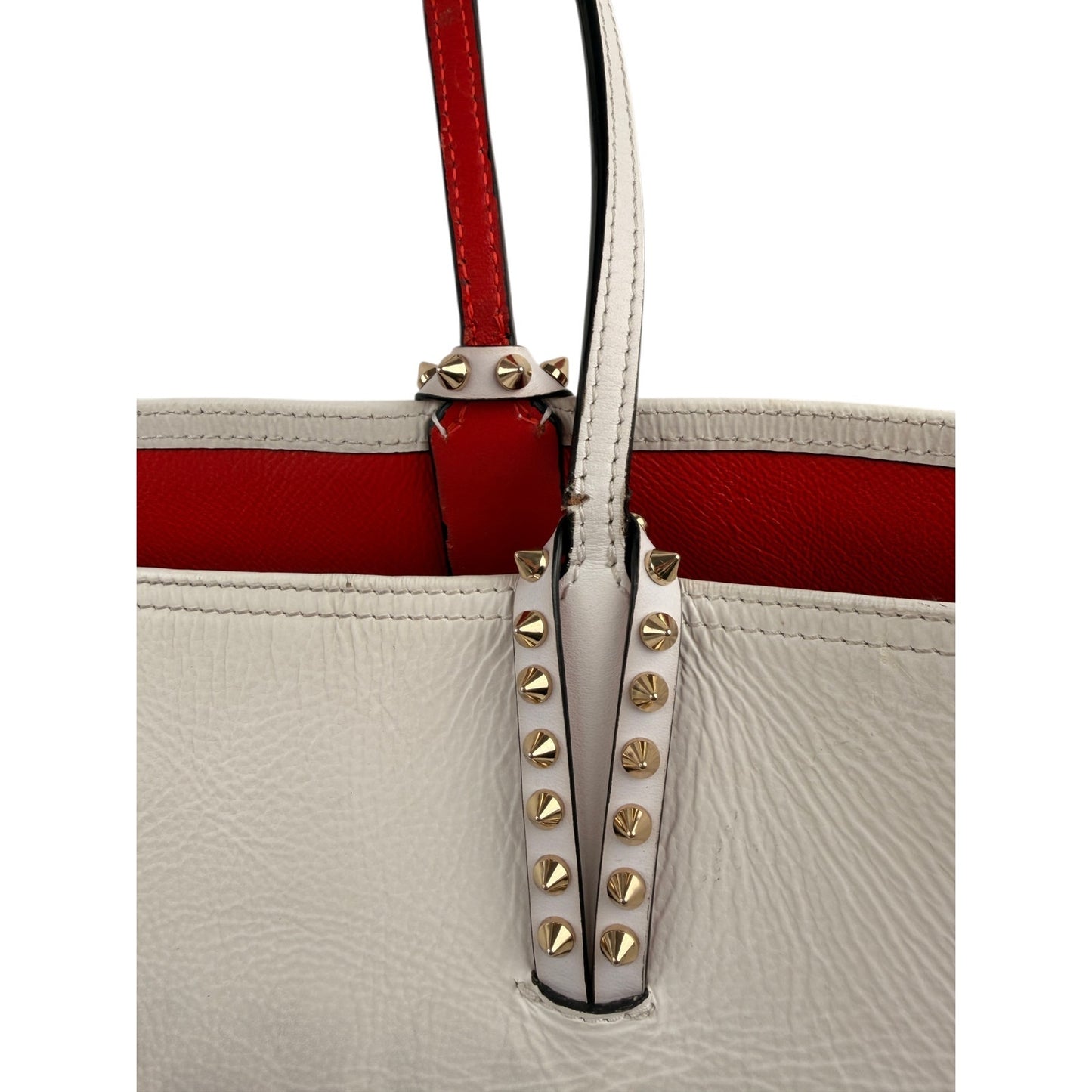 Christian Louboutin Calfskin Degrade Leopard Print Spikes East West Cabata Tote White Multi