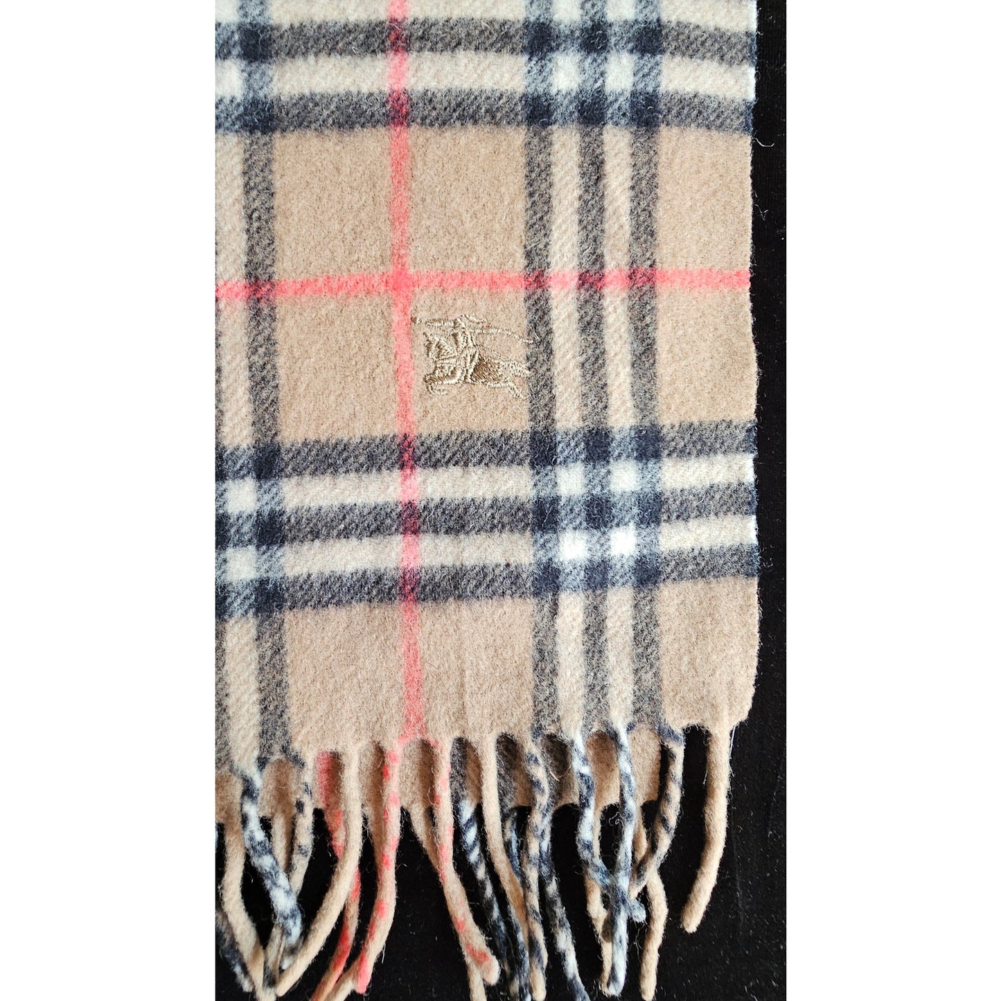 BURBERRYs of London 100% Cashmere Scarf Shawl Nova Check Beige Vintage Made in England