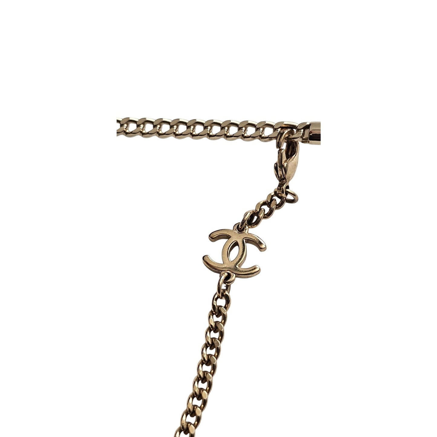 Chanel CH4244 square metal frame sunglasses with a detachable gold-tone chain and grey gradient lenses