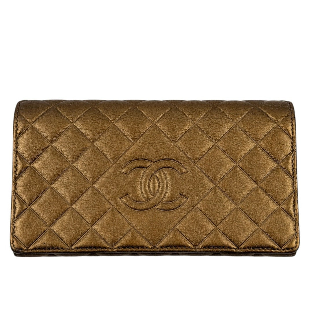 CHANEL Coco Mark Gold Matelasse Flap Wallet