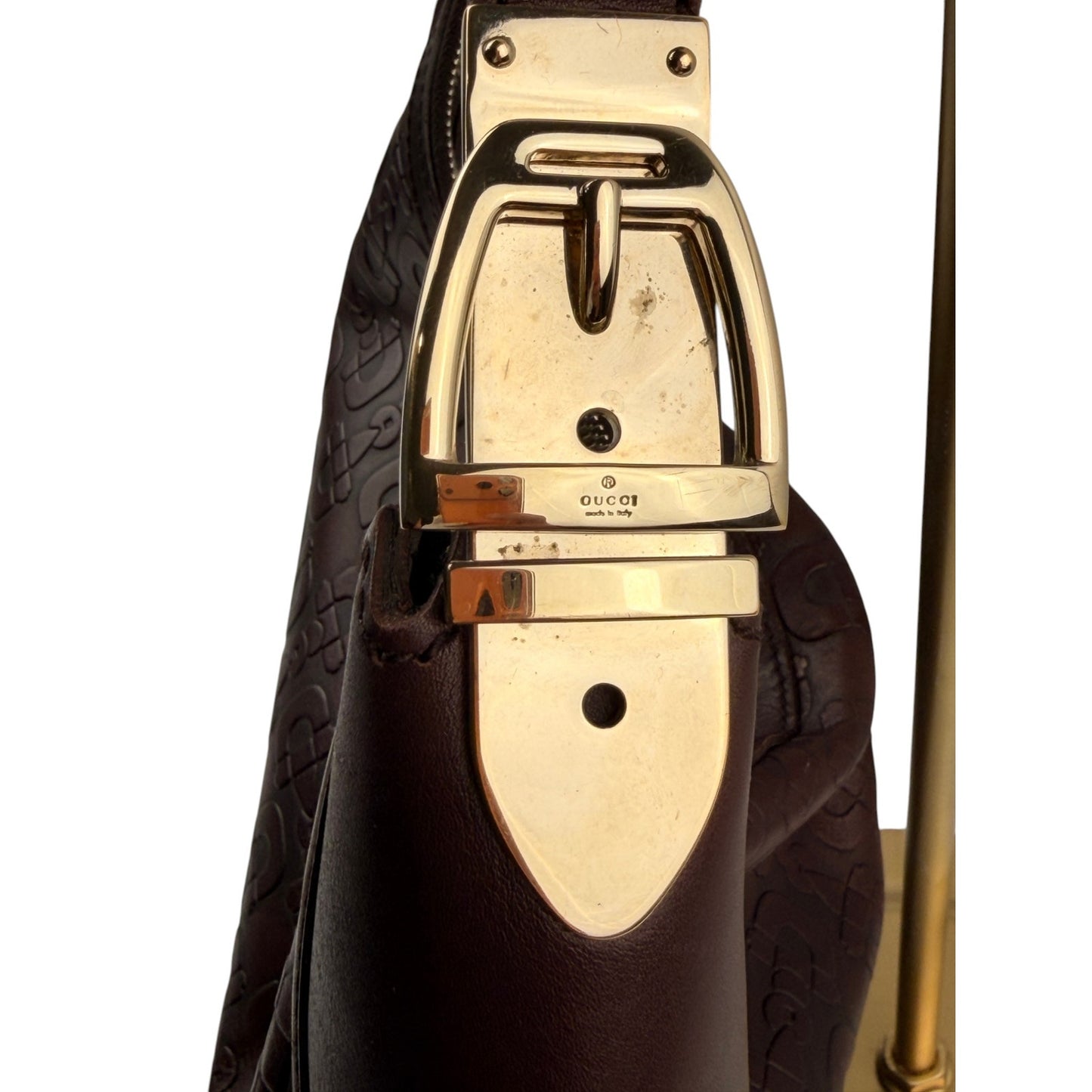 Gucci Horsebit embossed leather brown hobo bag