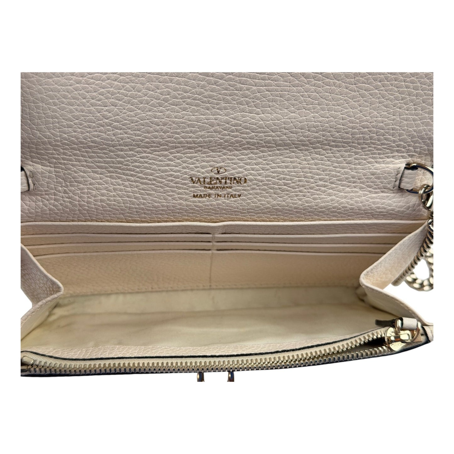 Valentino Garavani Rockstud  leather wallet on chain Ivory