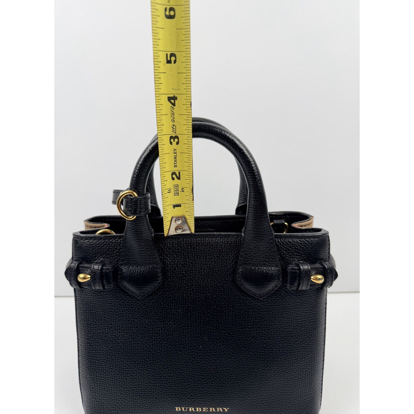 Burberry Banner Tote Leather and House Check Canvas Small