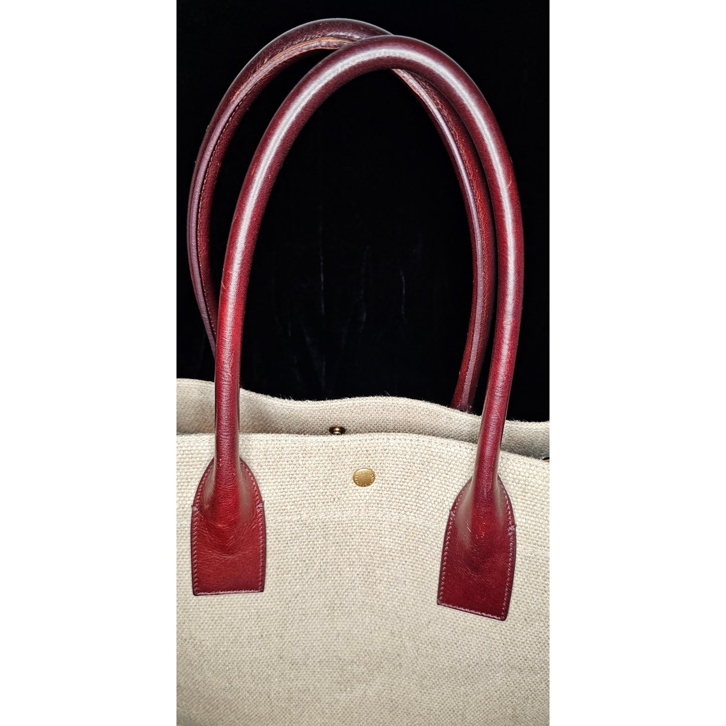 Saint Laurent Rive Gauche tote bag in natural linen and dark brown calfskin leather