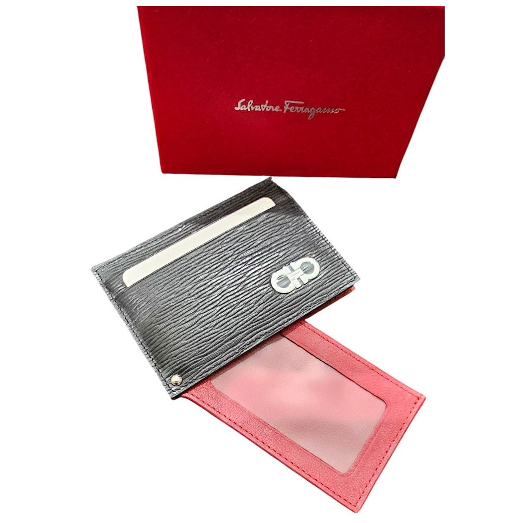 Ferragamo Gancini card holder with pull-out ID window Black and Red