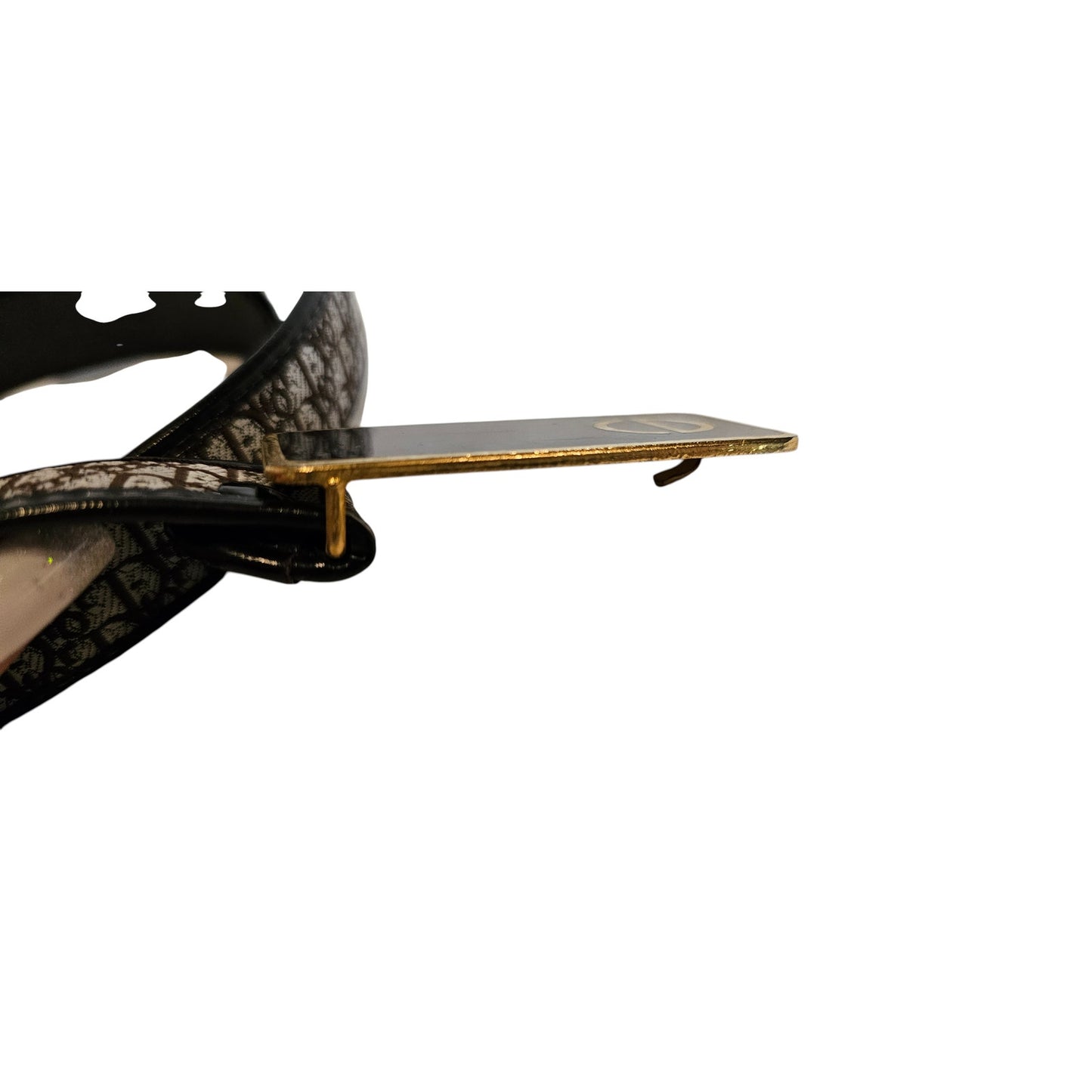 Christian Dior Vintage Women's Belt in Brown Leather/Canvas with a gold-tone CD buckle.