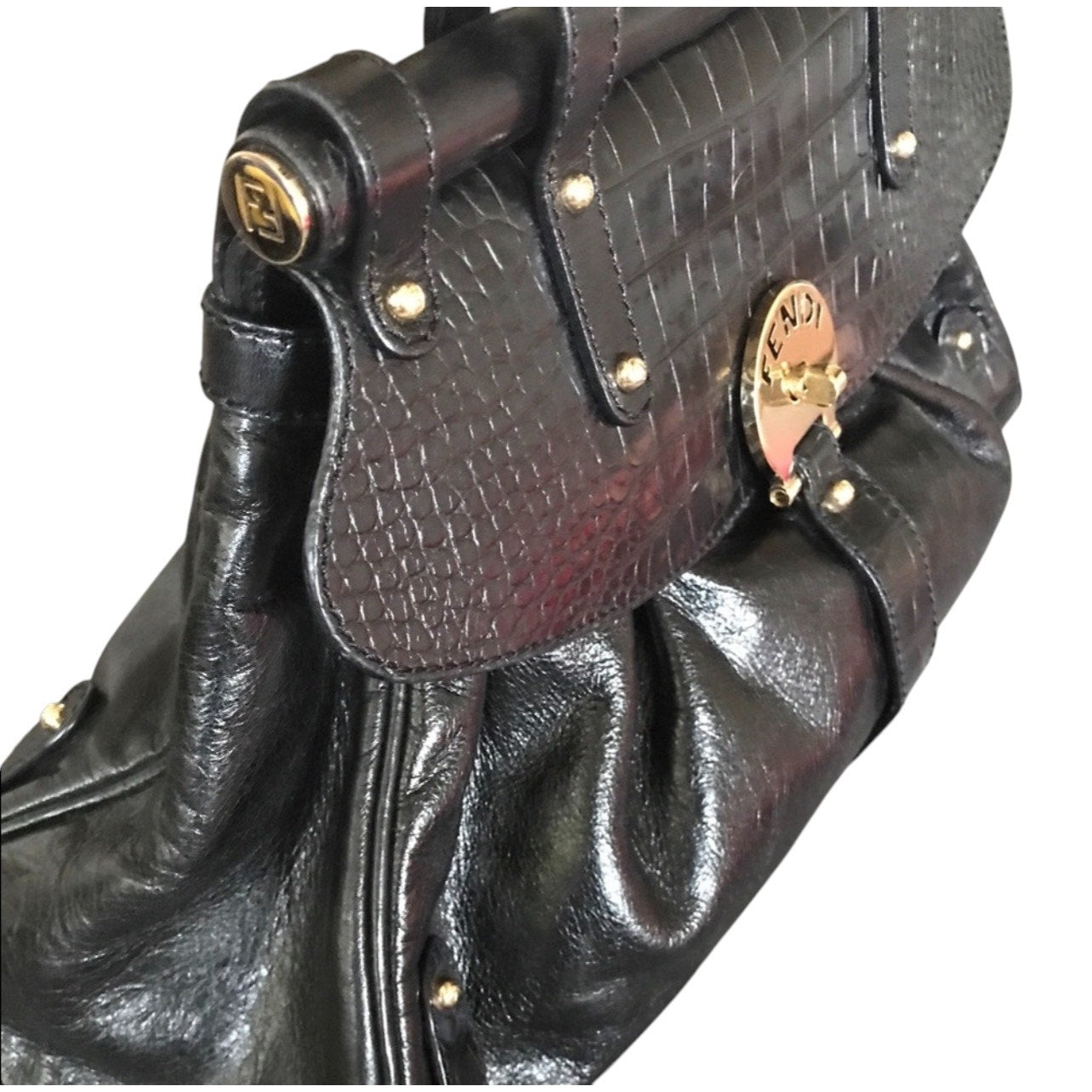Fendi Crocodile-Trimmed Magic Bag Black