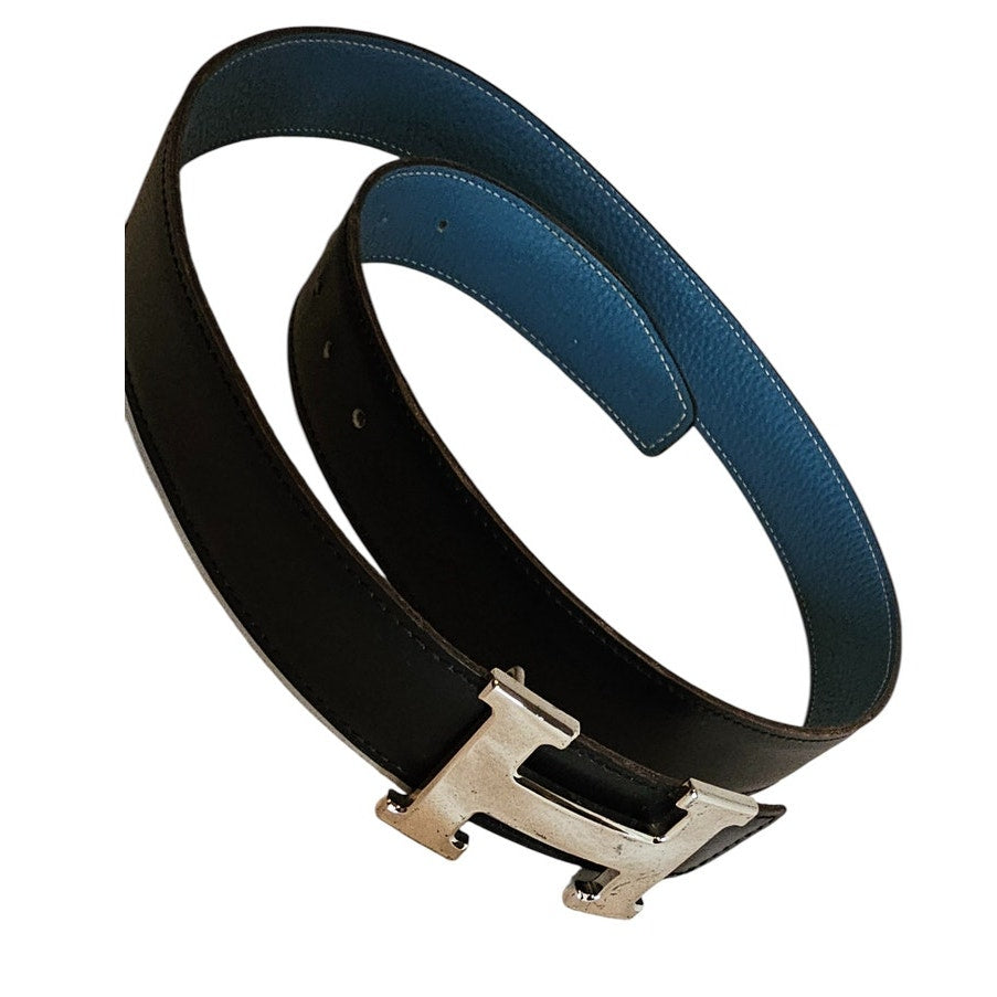 Hermès H-belt reversible black and blue jean Togo box calf leather strap