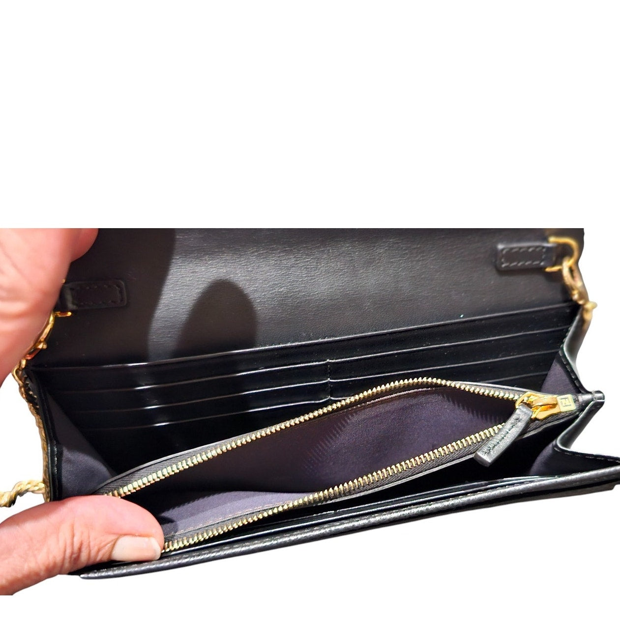 F is Fendi Continental Wallet on Chain Zucca Embossed Leather