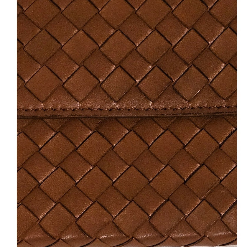 Bottega Veneta Intrecciato woven tan leather continental flap wallet