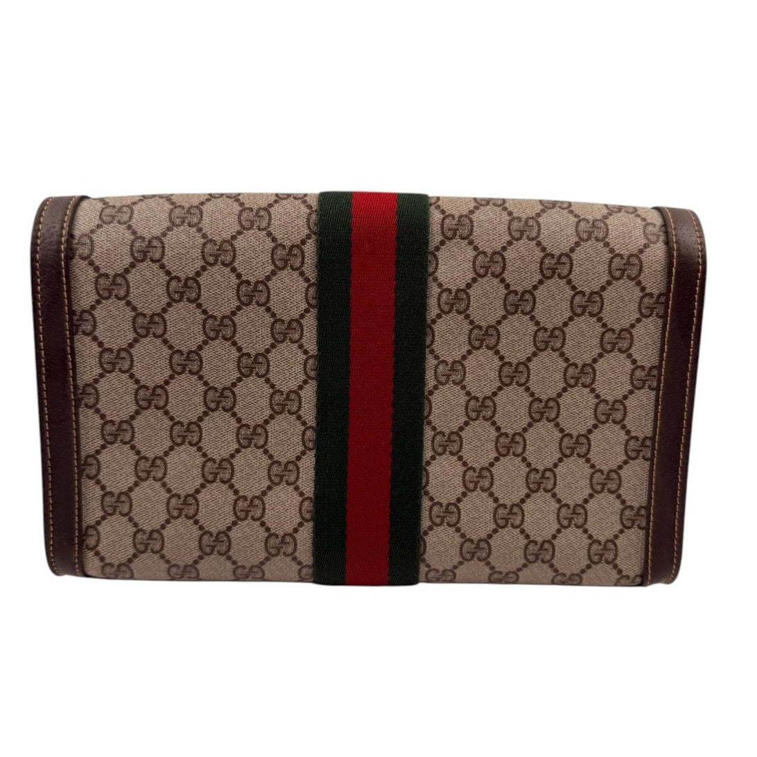 GUCCI Vintage GG Canvas Web Sherry Line Handbag Beige Red