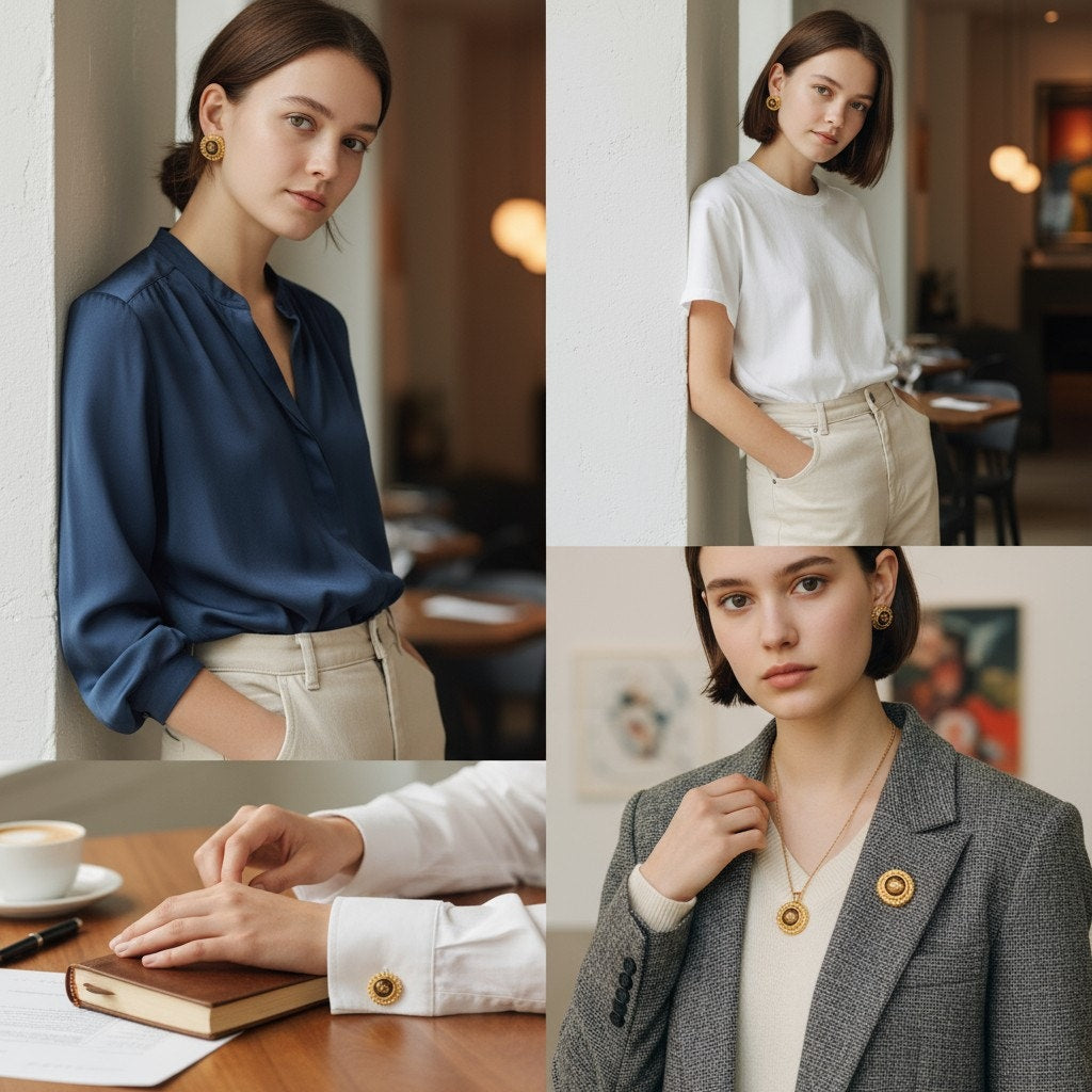 CHANEL Vintage Coco Mark Tiger Eye Earrings