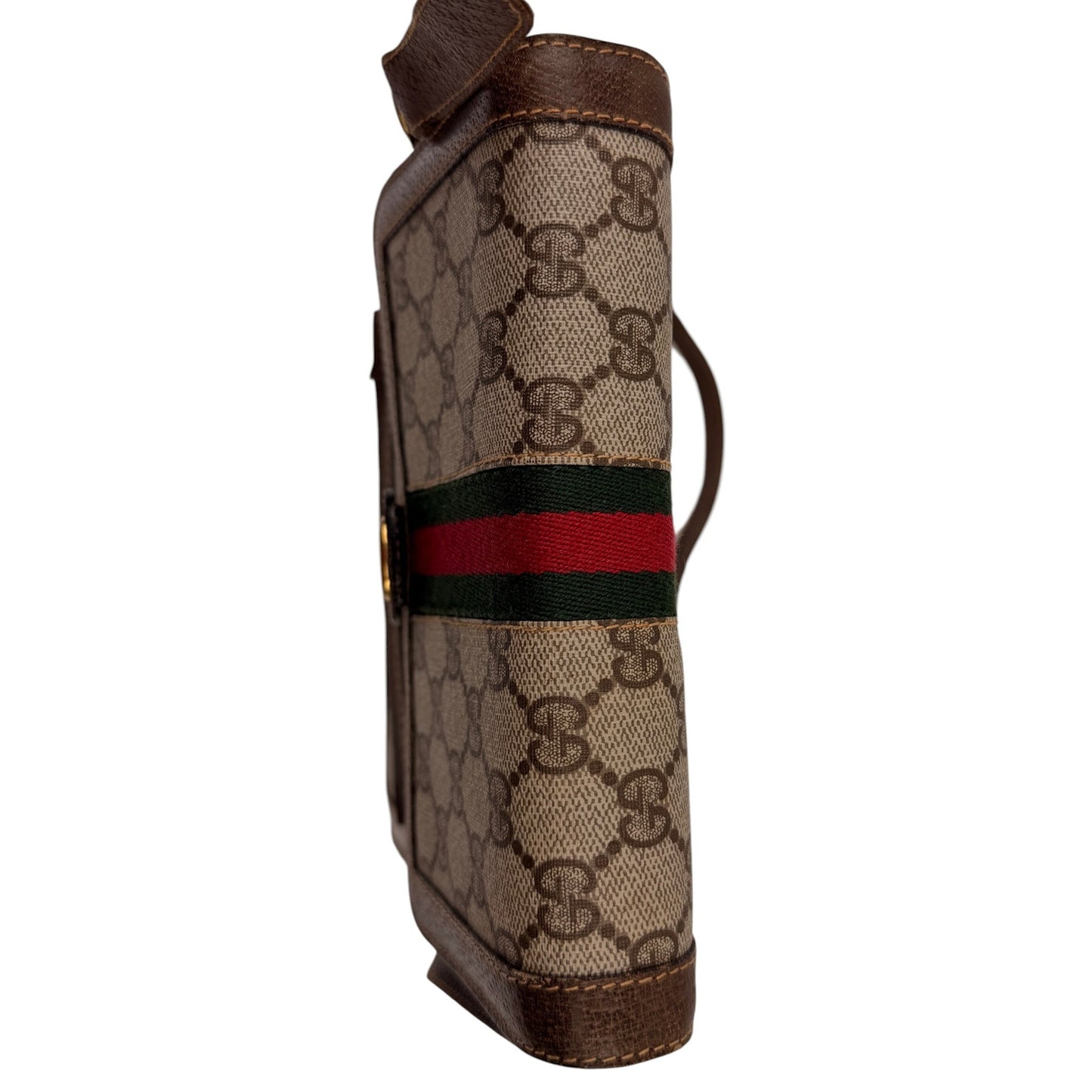 Gucci Vintage Vertical Canvas Shoulder Bag with Monogram and Stripes
