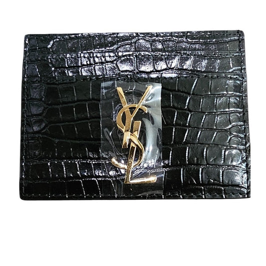 YSL CASSANDRE card case in crocodile-embossed shiny leather