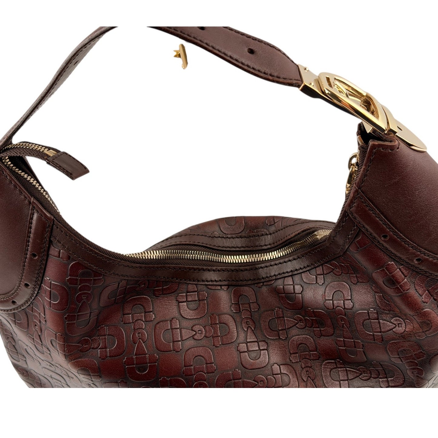 Gucci Horsebit embossed leather brown hobo bag