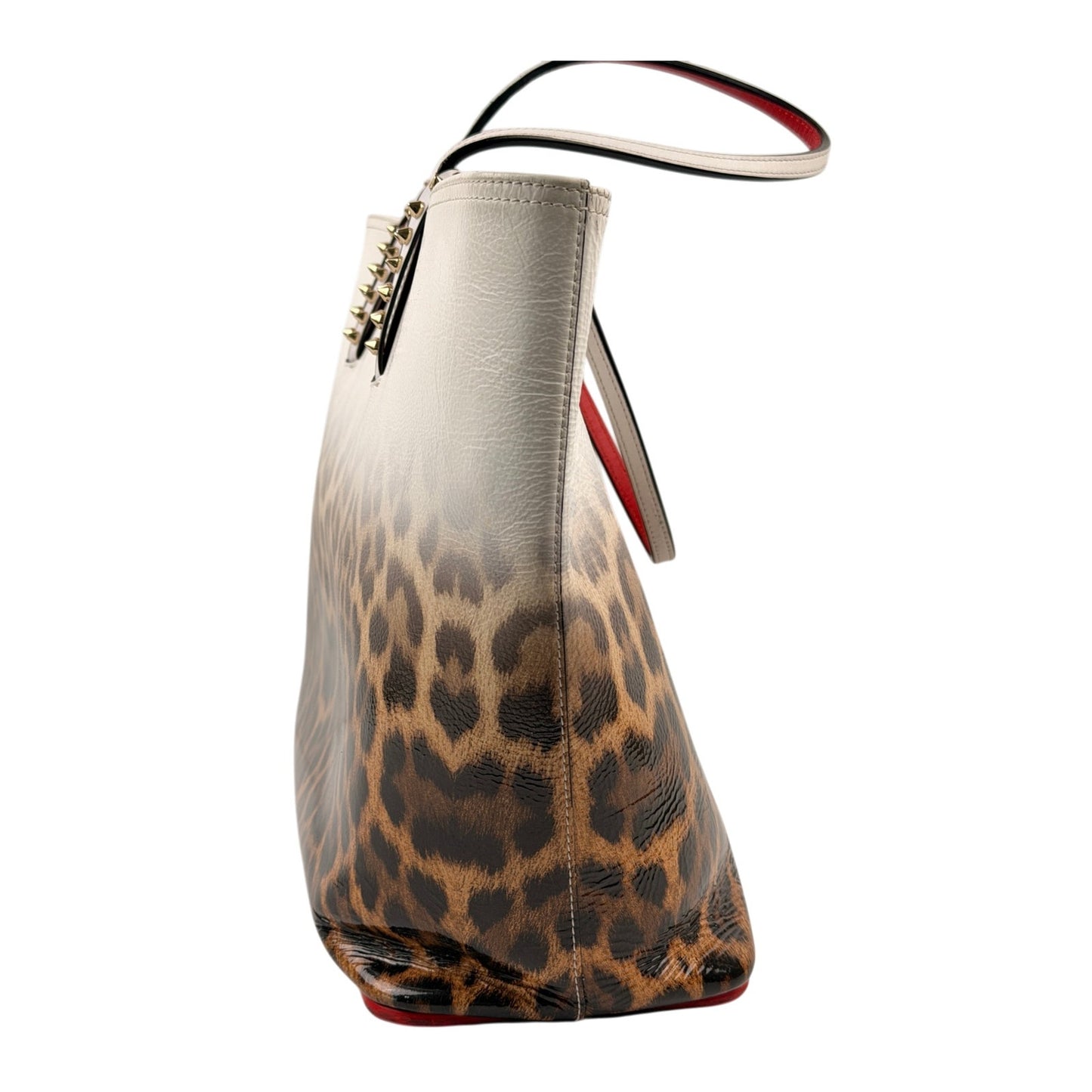 Christian Louboutin Calfskin Degrade Leopard Print Spikes East West Cabata Tote White Multi