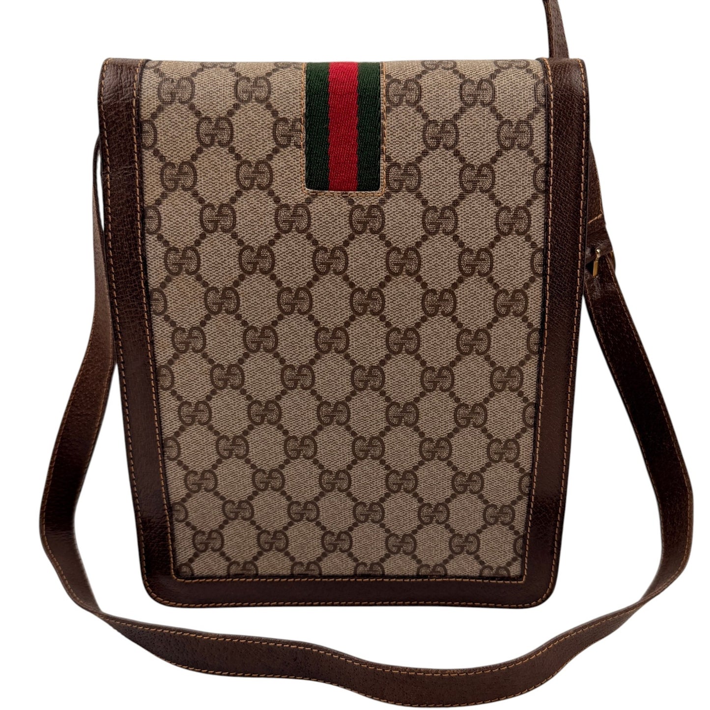 Gucci Vintage Vertical Canvas Shoulder Bag with Monogram and Stripes