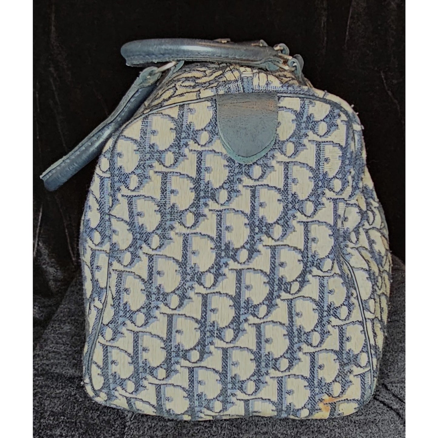 Christian Dior Vintage  Trotter Boston bag in navy blue canvas with leather trim