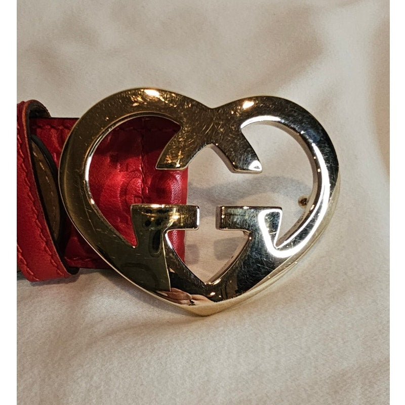 Gucci Red Guccissima Leather Heart Buckle Belt