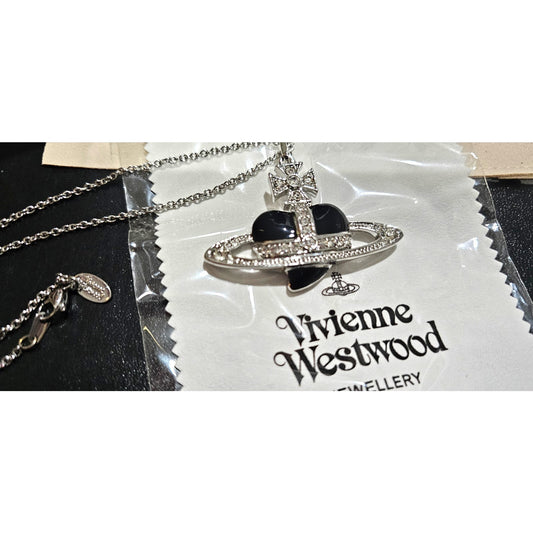 Vivienne Westwood Necklace Large Orb Heart Silver Black