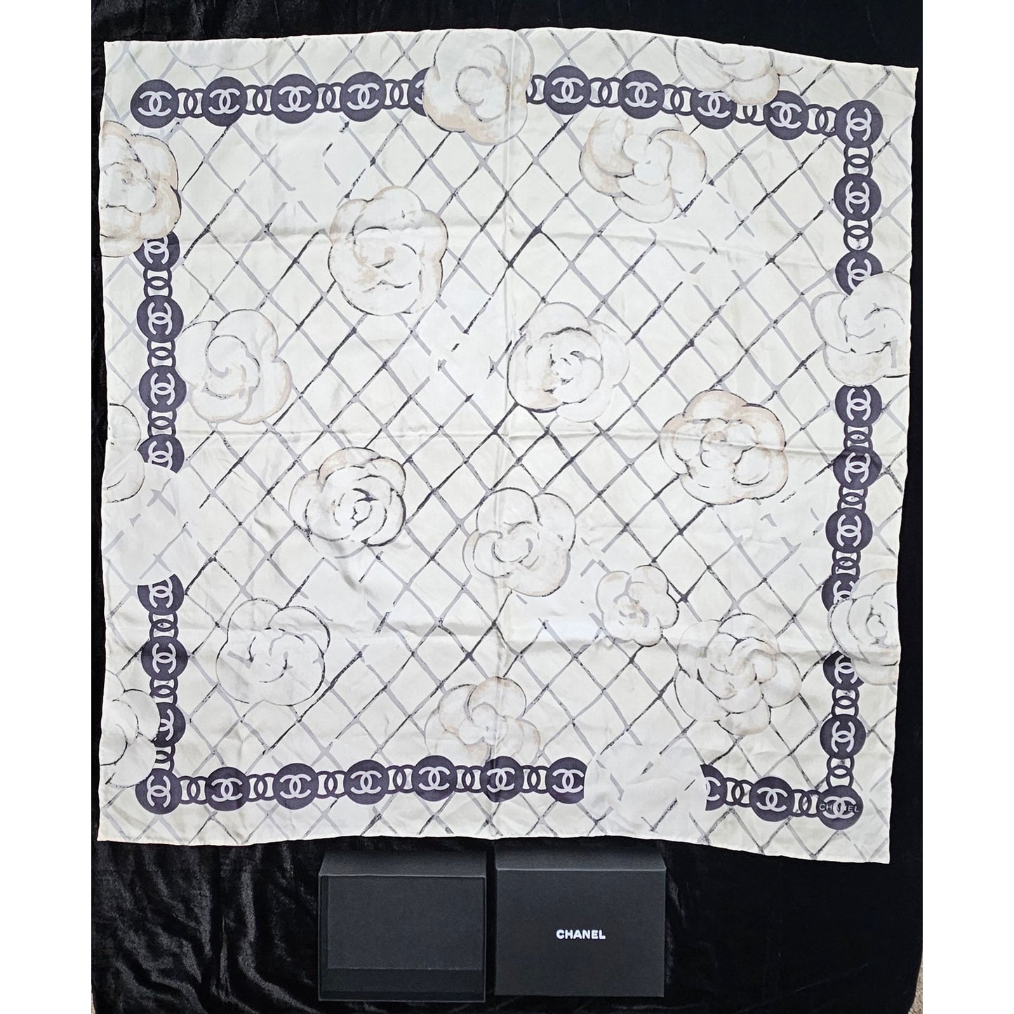 Chanel Silk Camellia CC Square Scarf