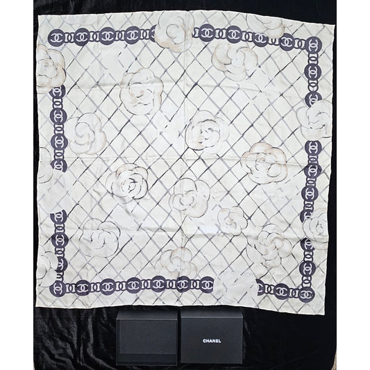 Chanel Silk Camellia CC Square Scarf