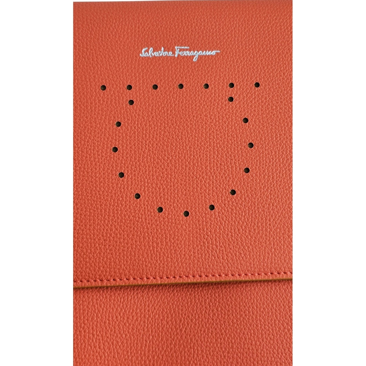 Salvatore Ferragamo Orange Pebbled Leather Clutch Bag