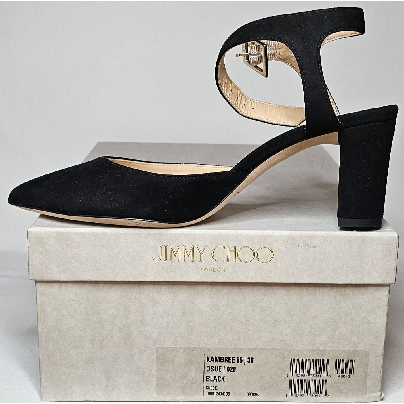 Jimmy Choo Black Suede Block Heels Ankle Strap Pointed Toe Shoes Size 36