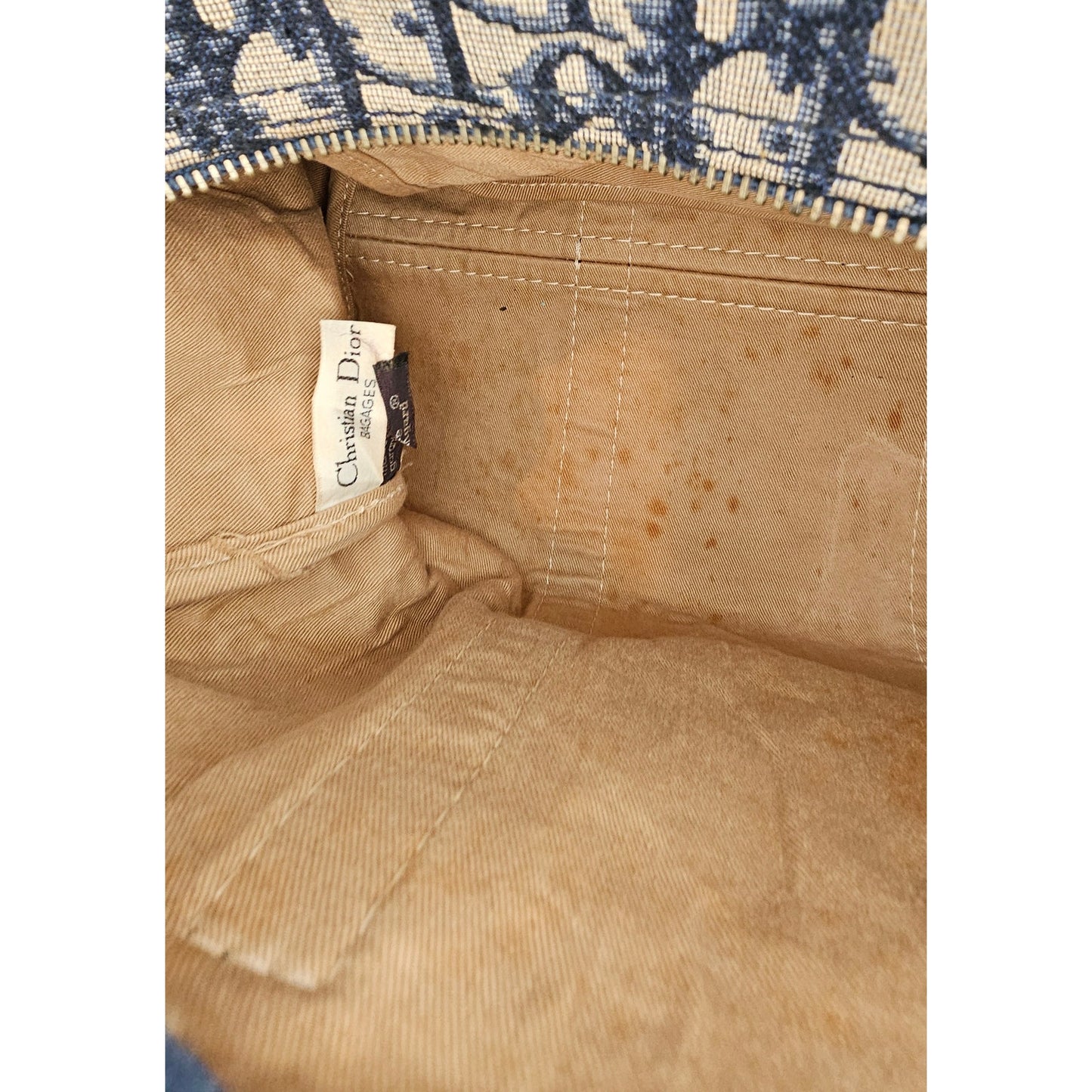 Christian Dior Vintage  Trotter Boston bag in navy blue canvas with leather trim