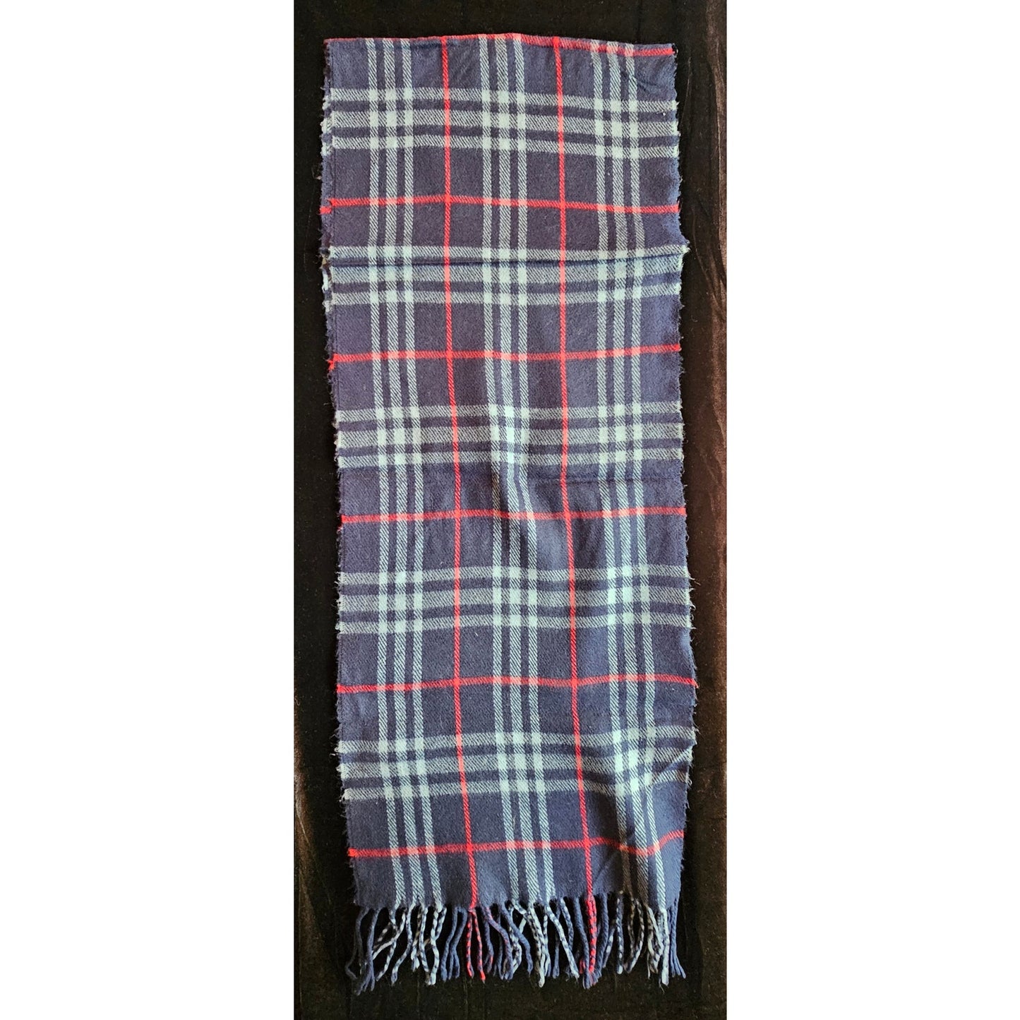 BURBERRYs of London 100% Lambswool Blue & Red Scarf Nova Check Vintage Made In England