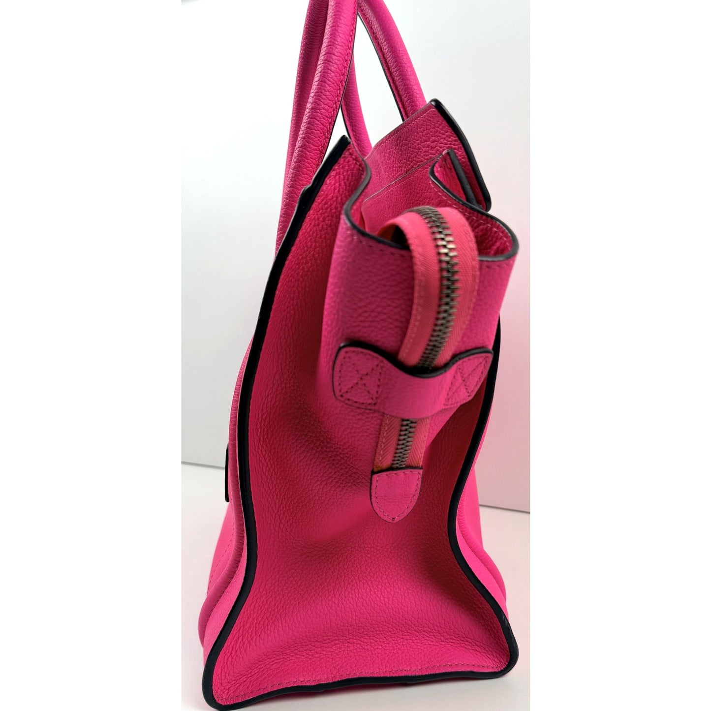 Celine Fluo Pink Drummed Leather Mini Luggage Tote Bag