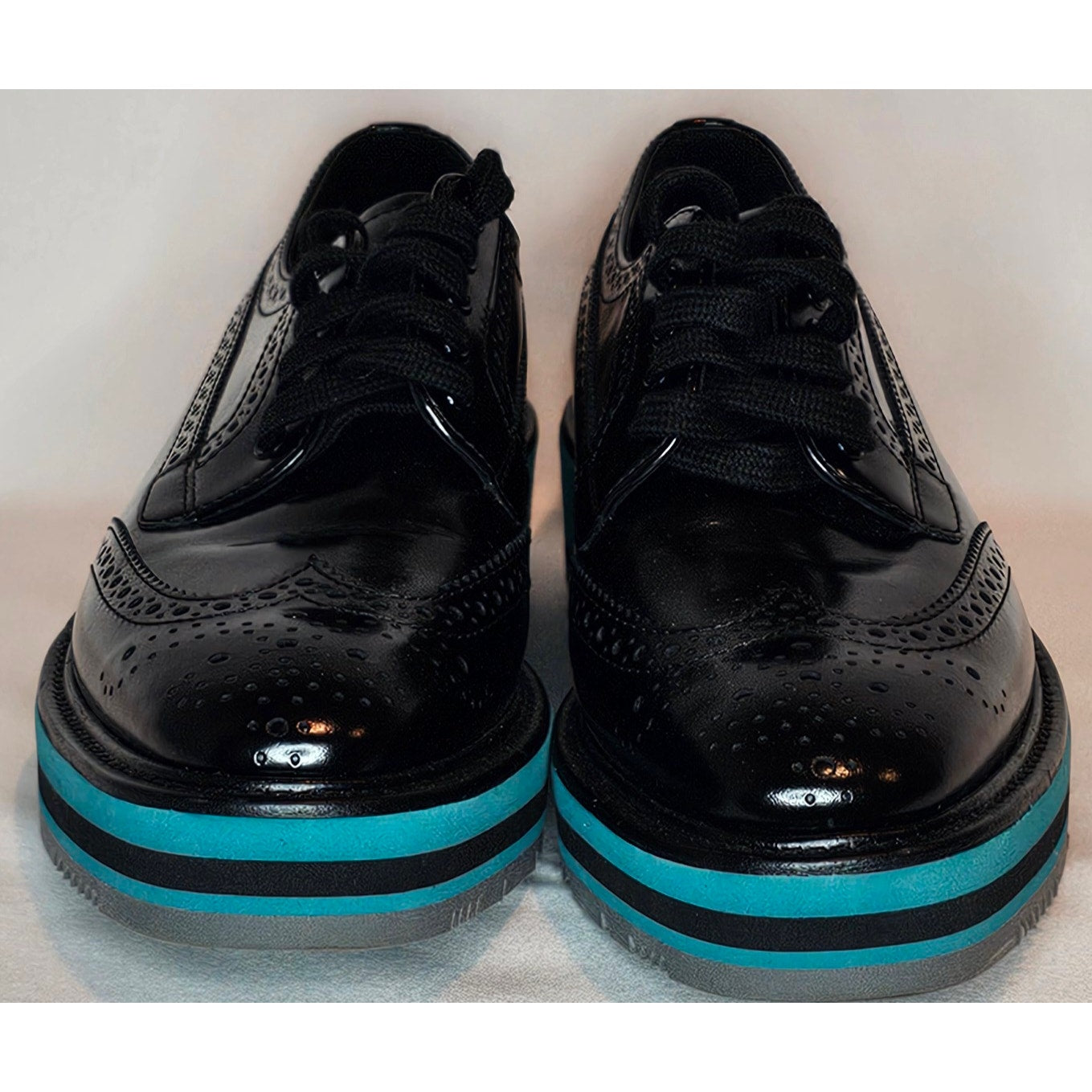Authentic Prada Black Leather Lasercut Accents Oxford Platform Shoes Size 35.5
