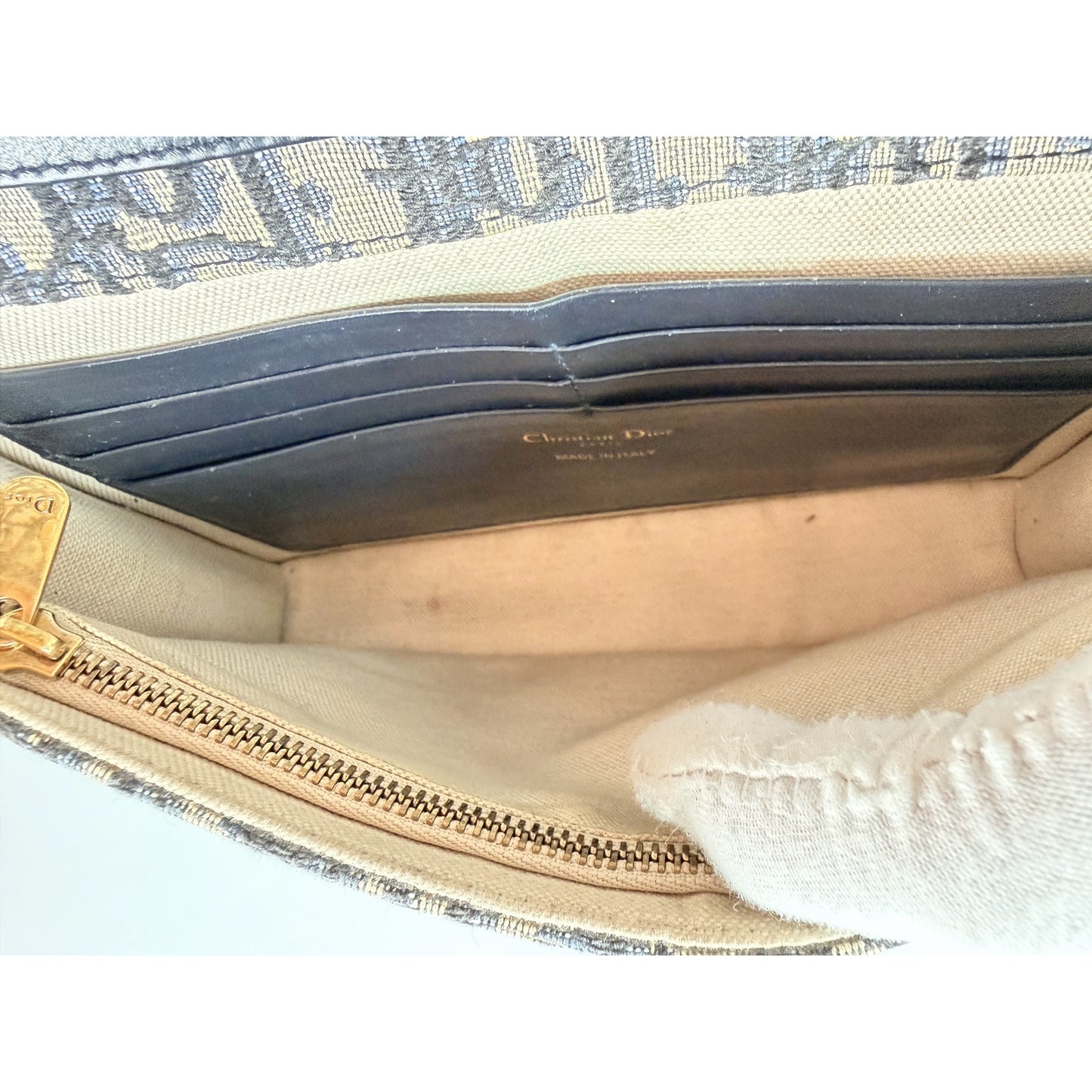 Christian Dior Medium Saddle Pouch with Chain in Blue Dior Oblique Jacquard