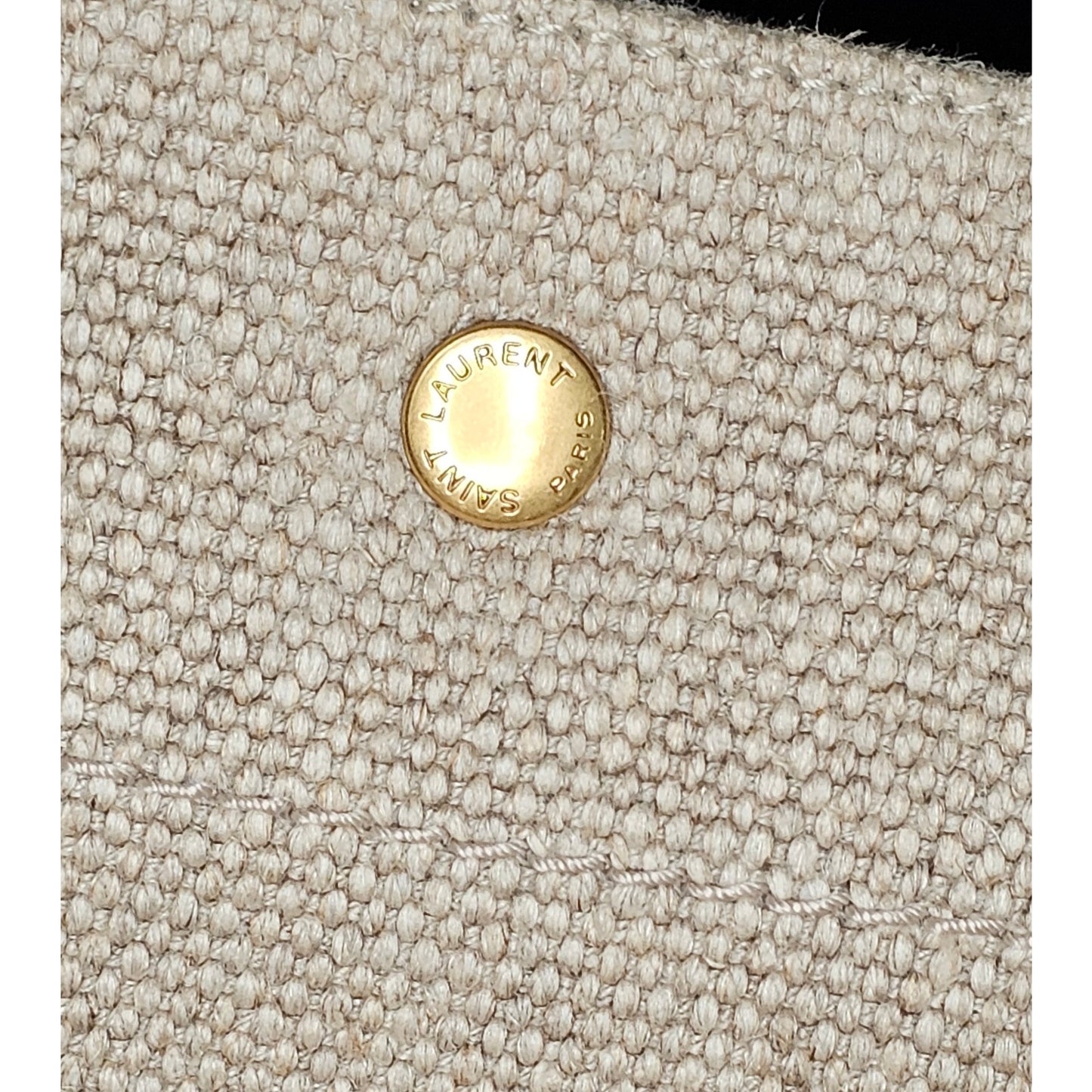 Saint Laurent Rive Gauche tote bag in natural linen and dark brown calfskin leather