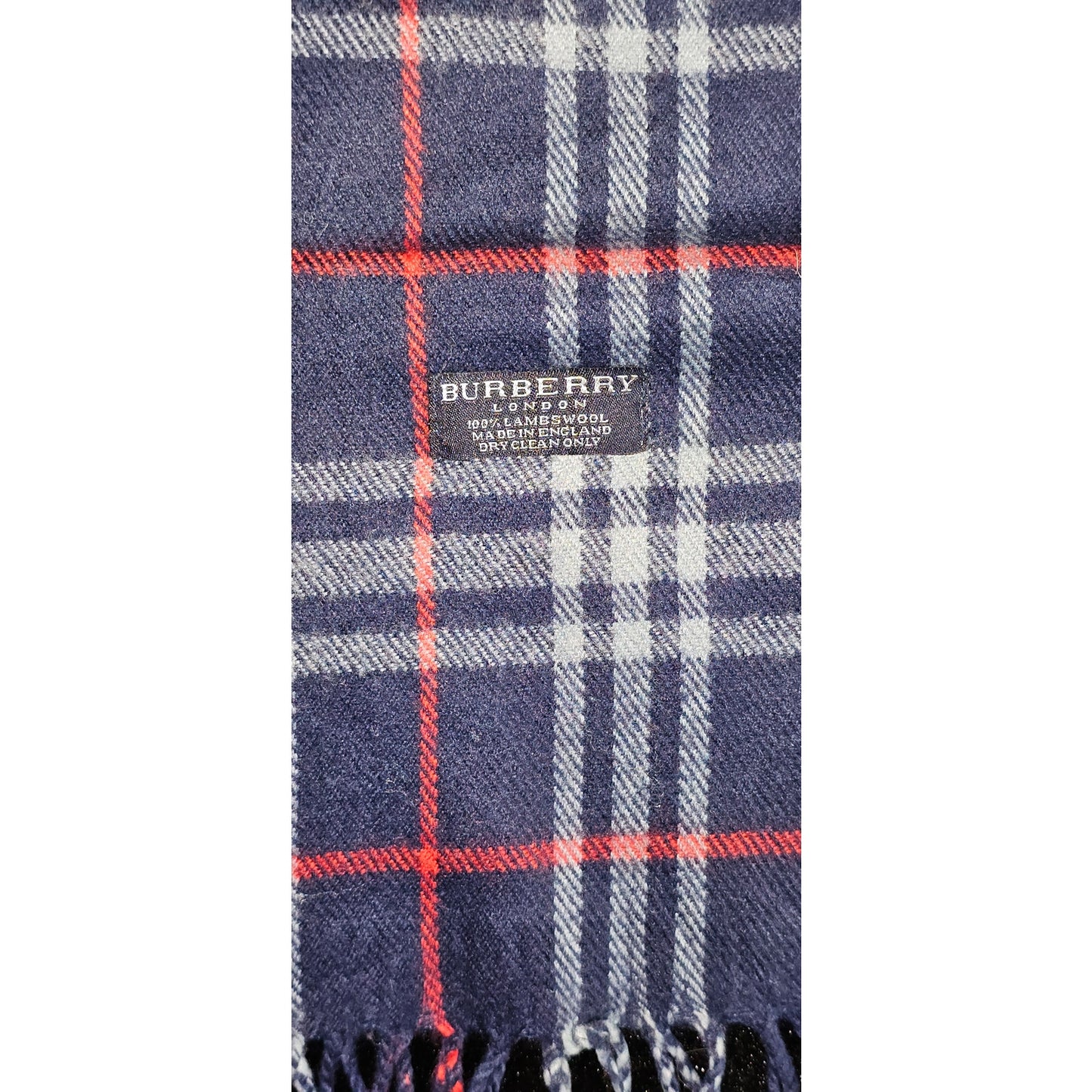 BURBERRYs of London 100% Lambswool Blue & Red Scarf Nova Check Vintage Made In England