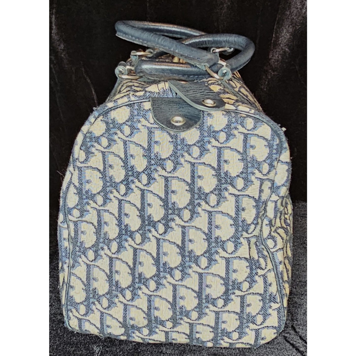 Christian Dior Vintage  Trotter Boston bag in navy blue canvas with leather trim