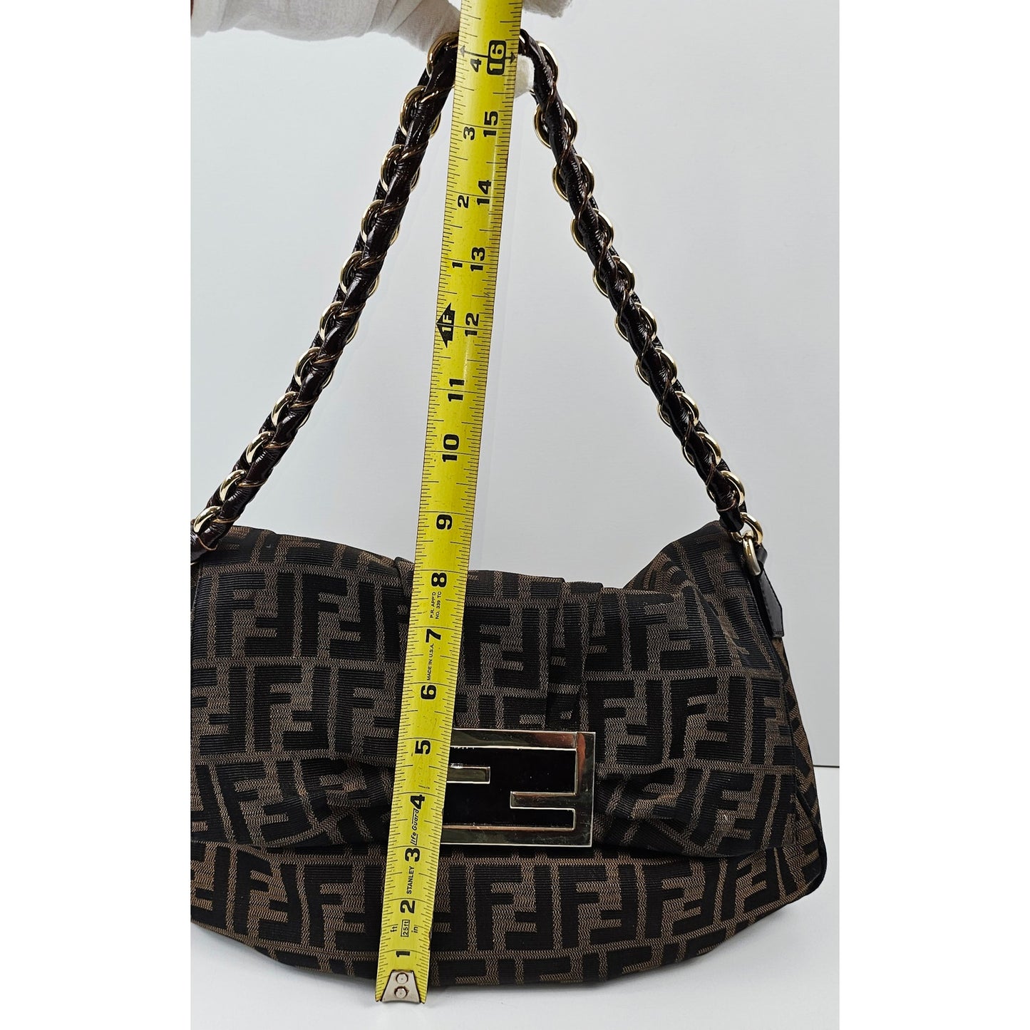 Fendi Tobacco Zucca Print Canvas Mia Flap Shoulder Bag