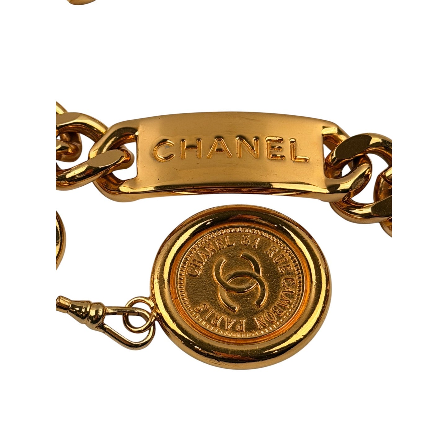 CHANEL Logo ID 24K Gold Plated Chain Belt Necklace Vintage
