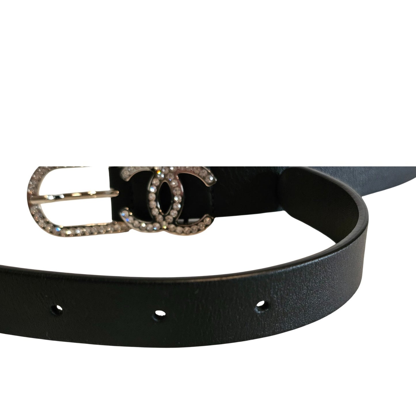 Chanel Black Leather CC Crystals Buckle Belt