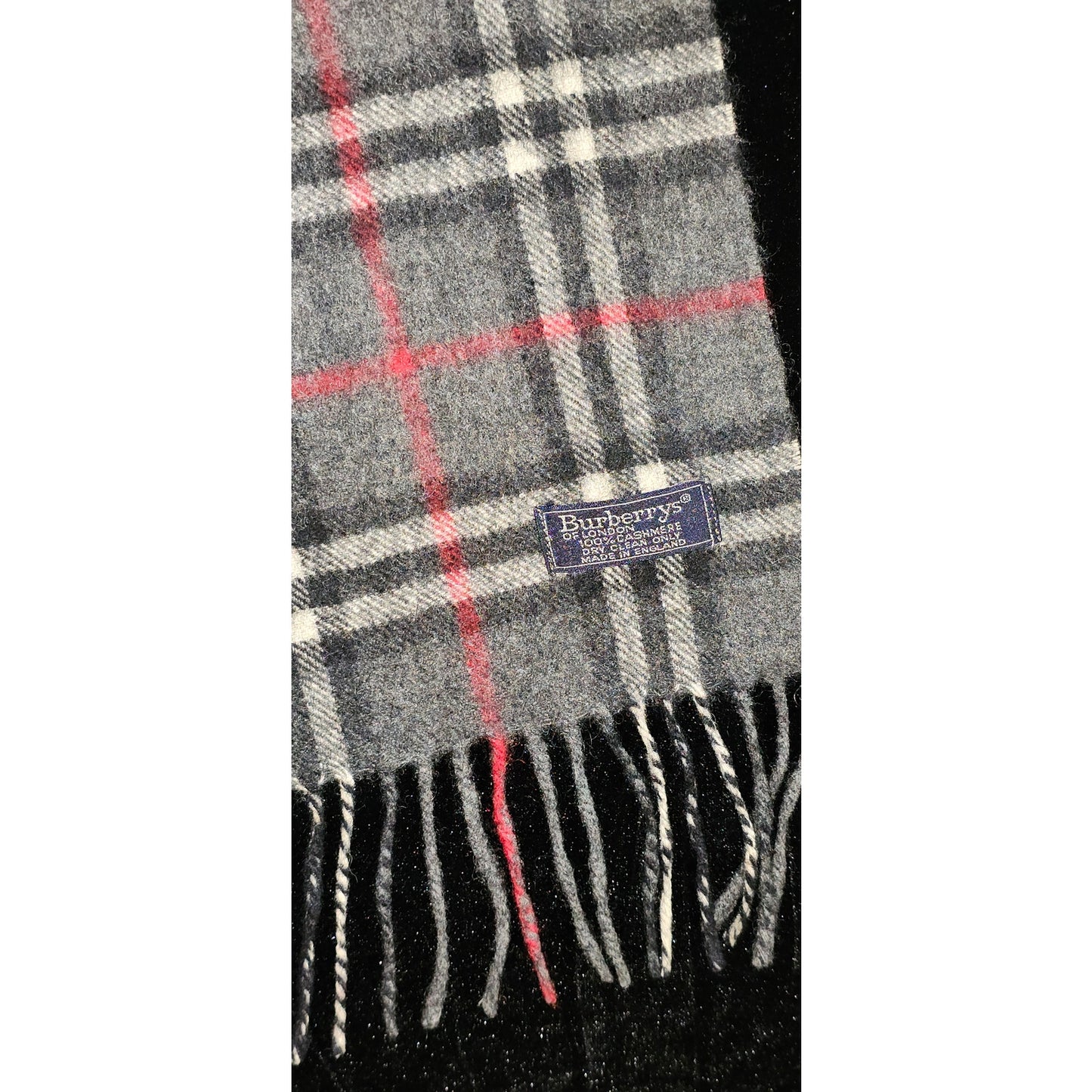 BURBERRYs of London 100% Cashmere Scarf Shawl Nova Check Grey Vintage Made in England