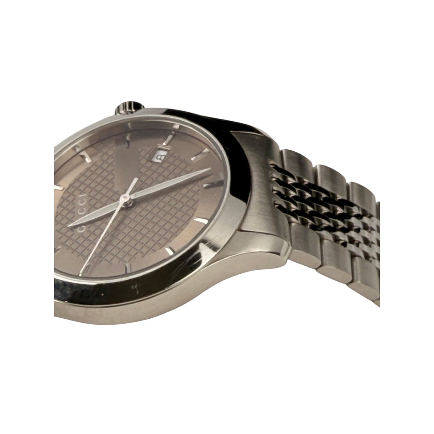 GUCCI G timeless 126.4 Date Gold Dial Silver Metal Band Men's watch Stainless Steel Water Resistant