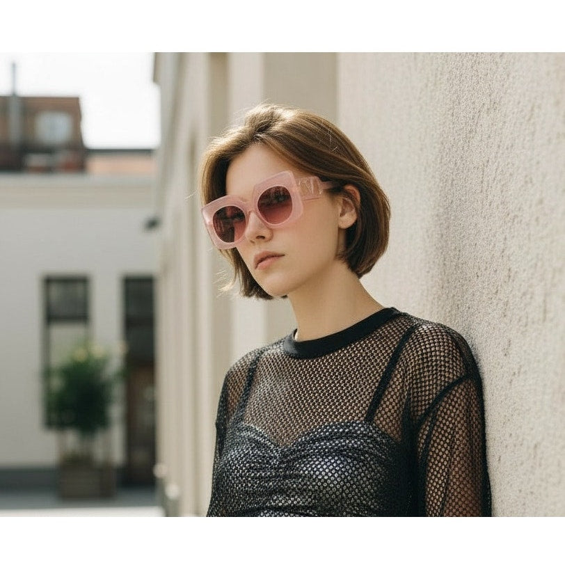 Valentino Garavani V-Soul butterfly sunglasses in powder pink Japanese acetate with gradient lenses and rose gold titanium details