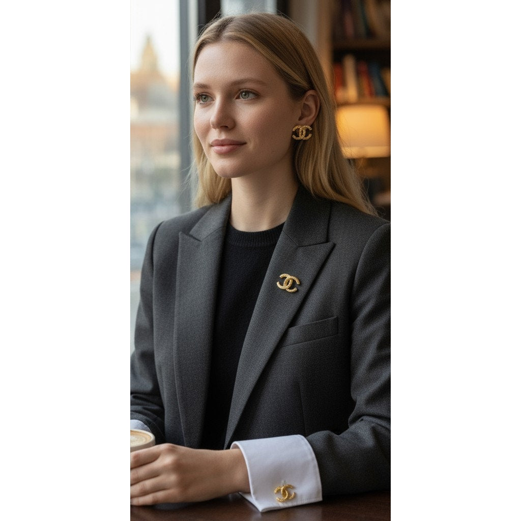 Chanel 1993 Ridged CC Clip-On Earrings