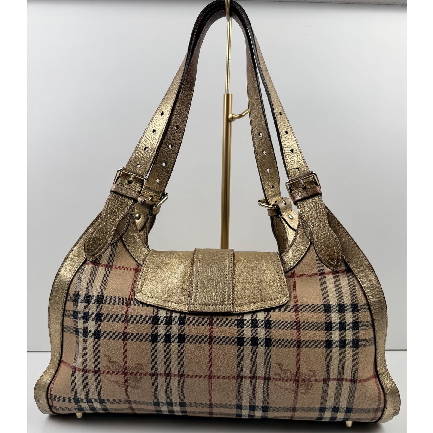 Burberry Burberry Haymarket Check Gold Coated Canvas Shoulder Bag