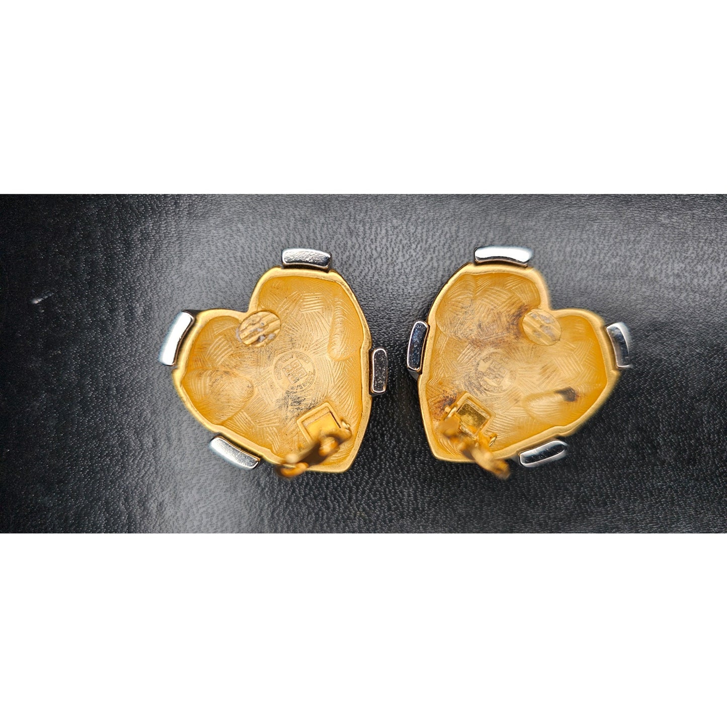 1980s Signed Givenchy Goldtone Pavé Clear Rhinestone X Heart Clip-on Earrings